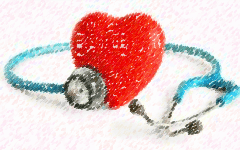 Estetoscopio alrededor de un corazon rojo